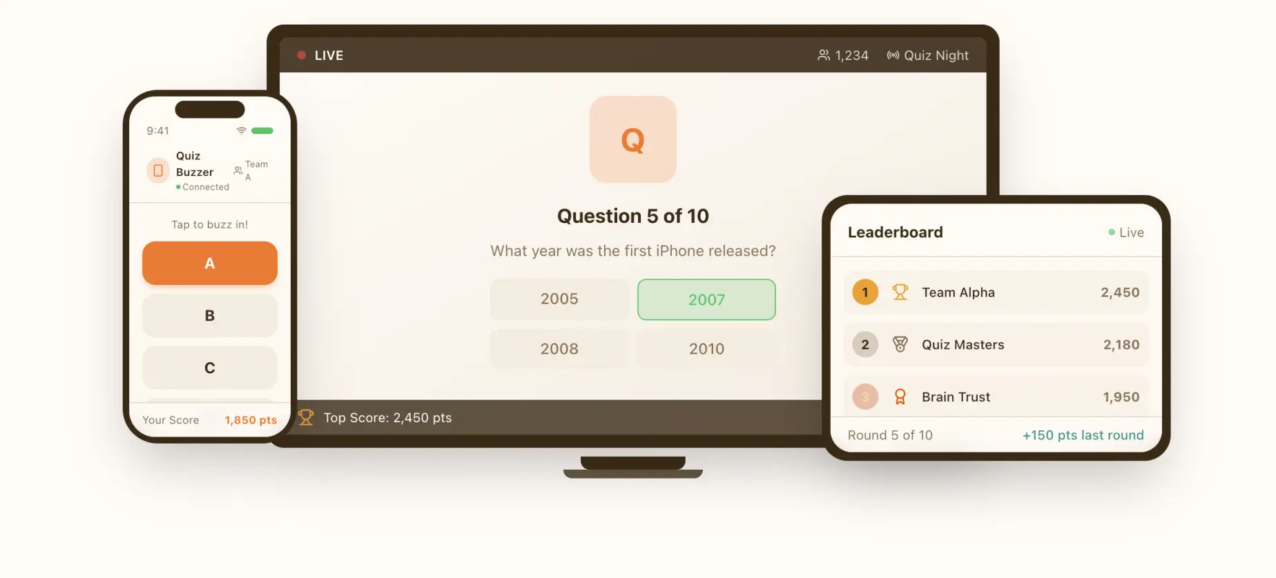 Quizoo on multiple devices - TV, tablet, and mobile